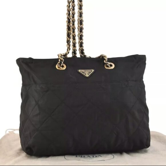 AUTHENTIC PRADA VINTAGE BLACK NYLON TESSUTO CHAIN SHOULDER BAG - Picture 1 of 13